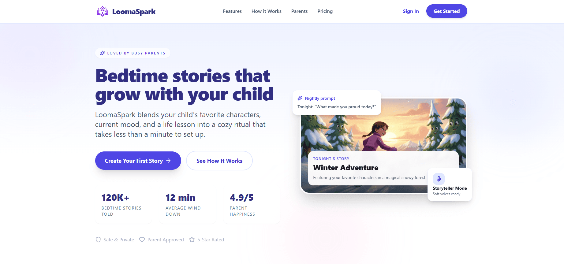LoomaSpark - Personalized bedtime storytelling platform helping parents create calming stories for children with AI-generated illustrations and voice narration.